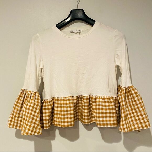 English Factory Gingham Bell Hem Sleeve Top Size Medium - Picture 3 of 6